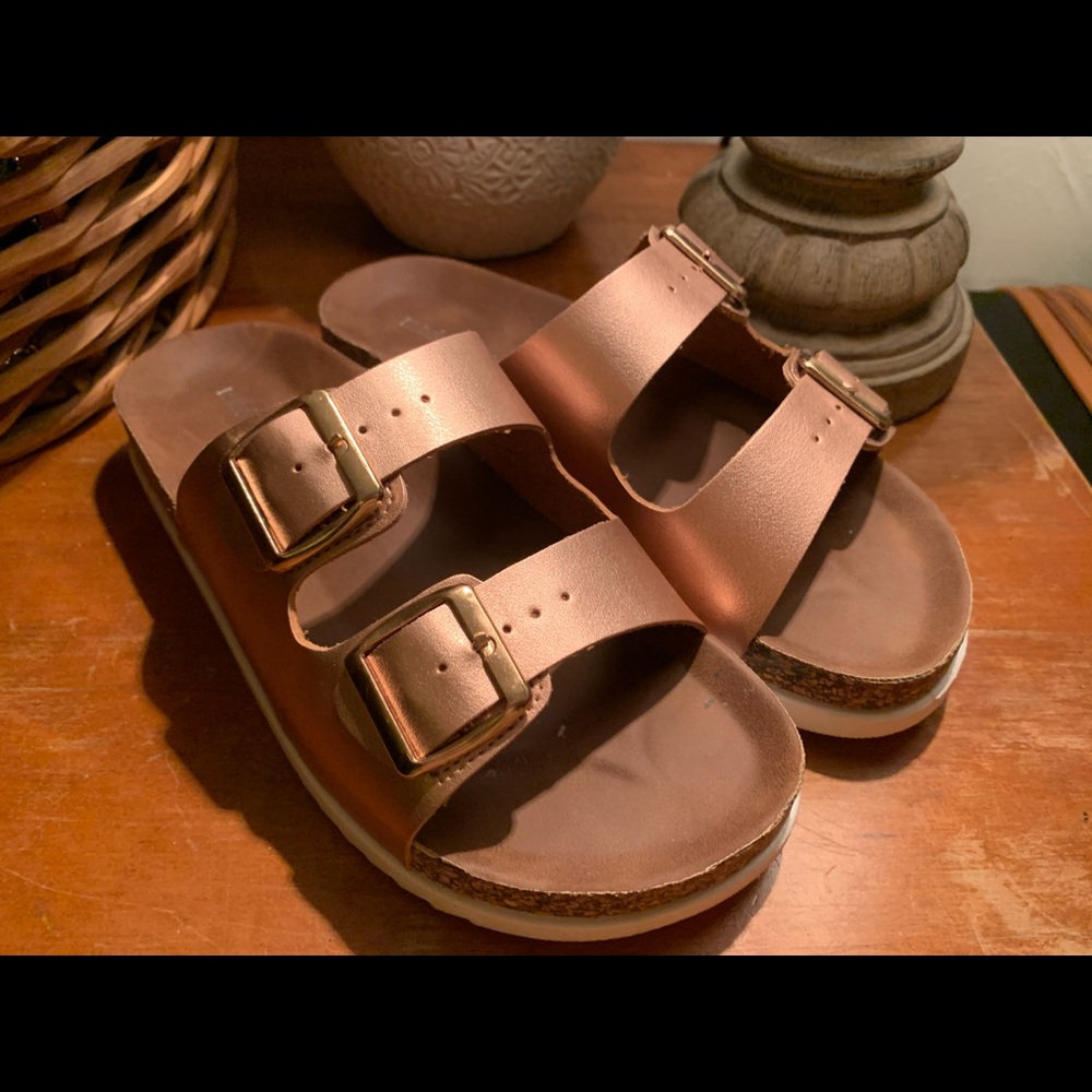 Rose Gold slide on Madden Girl Sandals
